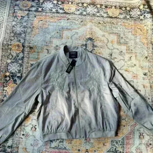 NWT Lunik Satin Silver embroidered Bomber Jacket Size large